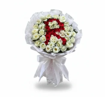 Custom Red and White Roses Bouquet – Personalized Flower Gift
