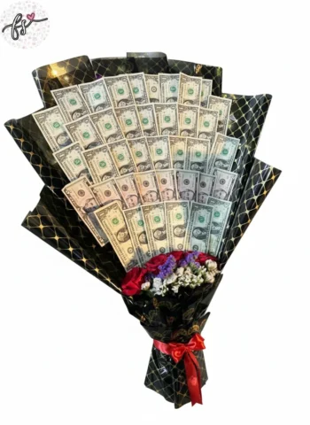 Dollar Currency Notes Bouquet with Red Roses