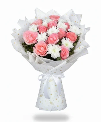 Pink Roses Bouquet with White Craze
