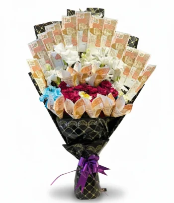 Red Roses & White Gladiolus Currency Bouquet – Luxury Gift