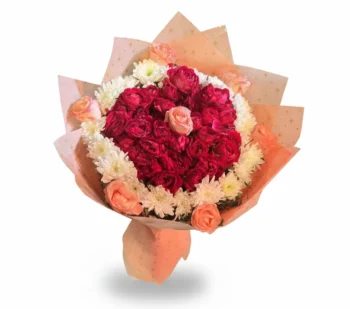 Red & Pink Roses Bouquet with White Craze
