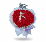 Custom Happy Birthday Red Roses Bouquet with Letter Name