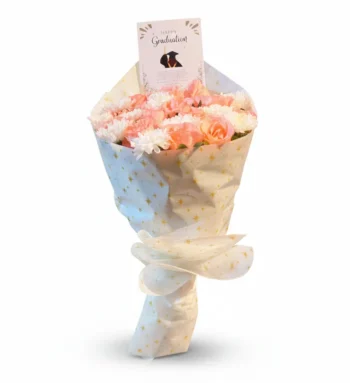 Light Orange Roses & White Flowers Graduation Bouquet