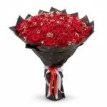 Large Red Roses Bouquet with Baby’s Breath – Elegant Black Wrapping