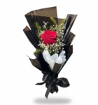 Imported Red Rose & Baby’s Breath Bouquet – Elegant Black Wrapping