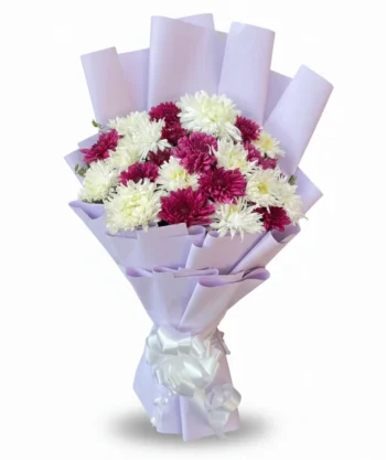 White & Purple Craze (Chrysanthemums) Bouquet – Elegant Fresh Flowers