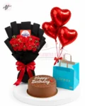 Birthday & Anniversary Gift Combo - Flower Bouquet & Cake