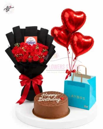 Birthday & Anniversary Gift Combo - Flower Bouquet & Cake
