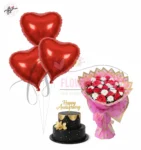Birthday Special Flowers and Cake Combo with Red Roses and Balloons