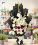 imported-black-wrapping-white-gladiolus-purple-craze-bouquet