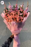 romantic-pink-roses-glads-bouquet-pink-wrapping-faisalabad