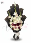 imported-black-wrapping-white-gladiolus-purple-craze-bouquet