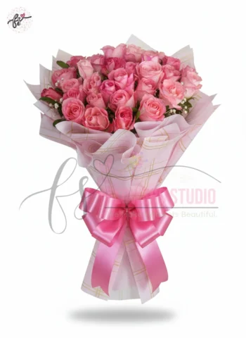 Pretty Pink Circle Roses Bouquet Faisalabad – Romantic Pink Flowers