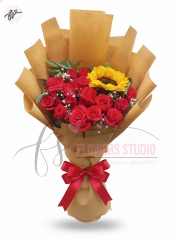 Luxury red roses babys breath flower bouquet