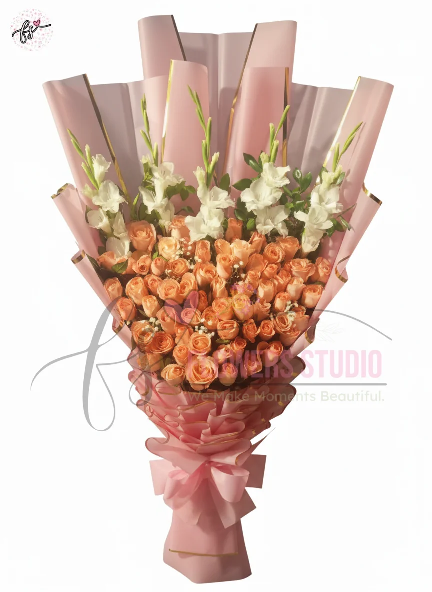 romantic-pink-roses-white-gladiolus-large-bouquet-faisalabad Romantic Pink Roses White Gladiolus Large Bouquet Faisalabad – Premium Flowers