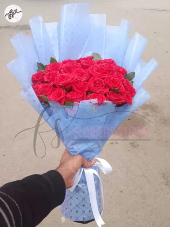 Red Roses Bouquet Sky Purple Wrapping