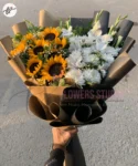 fresh-sunflowers-white-craze-bouquet-two-tone-wrapping-faisalabad