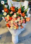 mixed-flower-bouquet-white-pink-roses-orange-gladiolus-faisalabad