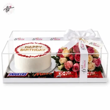 Birthday Acrylic Box Gift – Cake, Flowers & Chocolates