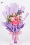 small-pink-rose-gift-bouquet-trendy-purple-wrapping