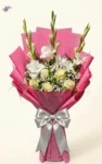 romantic-white-roses-glads-babys-breath-bouquet-pink-wrap-faisalabad