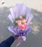 small-pink-rose-gift-bouquet-trendy-purple-wrapping