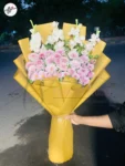 soft-pink-craze-white-gladiolus-bouquet-yellow-wrapping-faisalabad