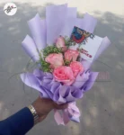 small-pink-rose-gift-bouquet-trendy-purple-wrapping