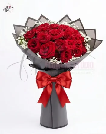 Premium Red Roses & White Statice Bouquet