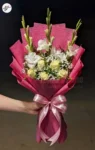 romantic-white-roses-glads-babys-breath-bouquet-pink-wrap-faisalabad