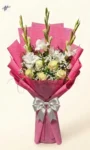 romantic-white-roses-glads-babys-breath-bouquet-pink-wrap-faisalabad