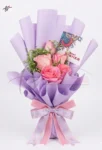 Pink Roses Mini Bouquet – Modern Purple Wrap