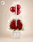 Red Roses & Balloons Gift Basket – Romantic Celebration Surprise