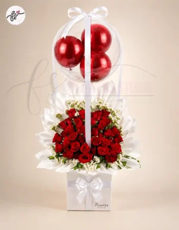 Red Roses & Balloons Gift Basket – Romantic Celebration Surprise