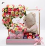 Pink & White Flowers Gift Basket