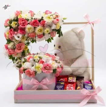 Pink & White Flowers Gift Basket