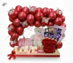 Romantic Balloons Basket with Cake, Chocolates & Teddy