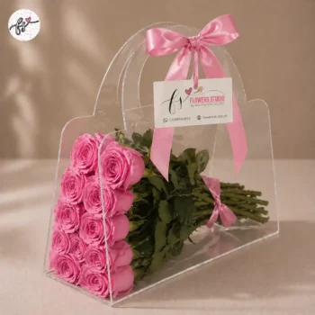 Imported Pink Roses Floral Handbag – Luxury Transparent Flower Bag