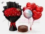 Birthday Flowers, Cake & Balloons Combo