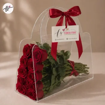 Floral Handbag Arrangement with Imported Red Roses