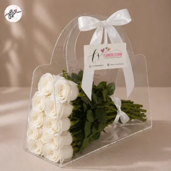 Imported White Roses Floral Handbag – Elegant Luxury Flower Gift